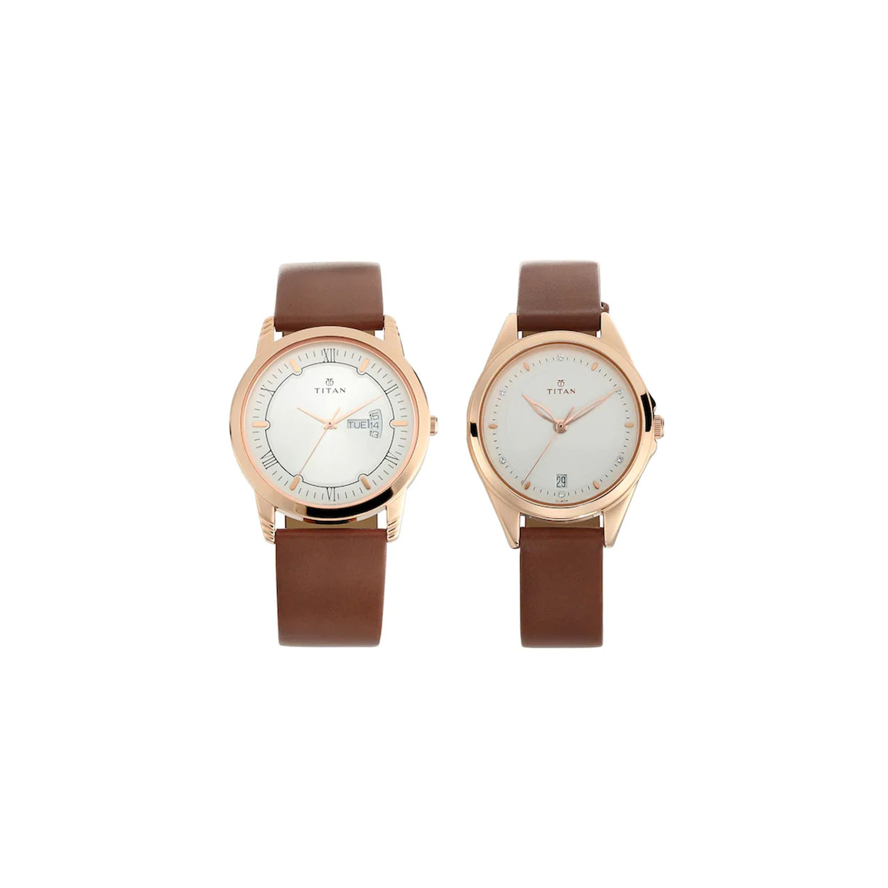 Bandhan Silver White Dial Leather Pair Watches